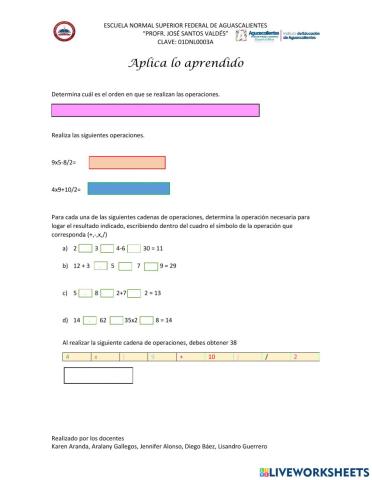 Jerarquía de Operaciones (Aplica lo aprendido )