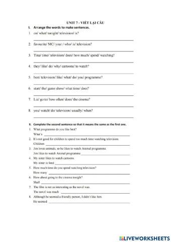 U7 Viết lại câu