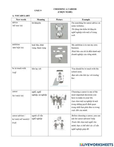 Unit9:CHOOSING A CAREER(9.1)