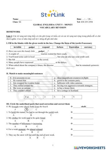 Foreign Teacher-S6-WEEK 22-U5-VOCAB REVISION