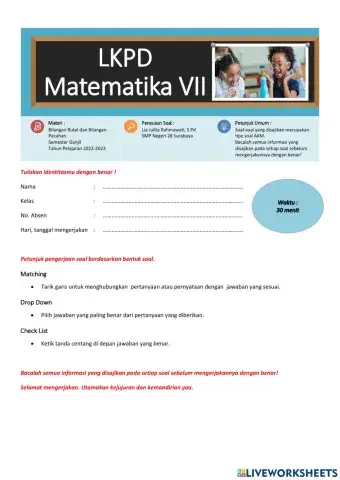 LKPD Bilangan Bulat dan Bilangan Pecahan (seri AKM)