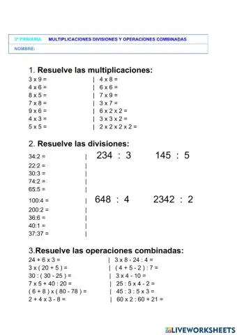 Multiplicaciones divisiones y operaciones combinadas