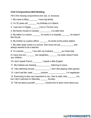 Conjunctions Worksheet