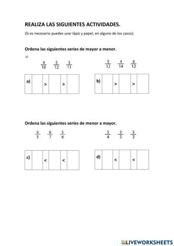 Series ordenar fracciones