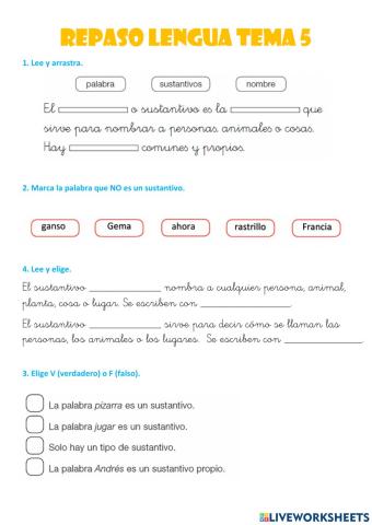 Repaso lengua tema 5