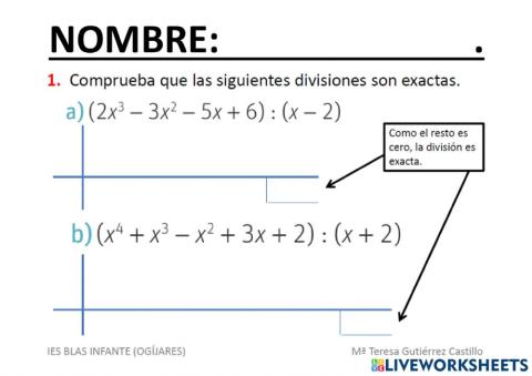 Regla de ruffini (divisiones exactas)