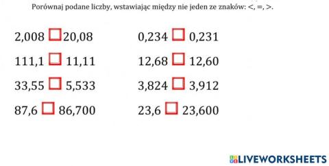 Porównywanie liczb dziesiętnych