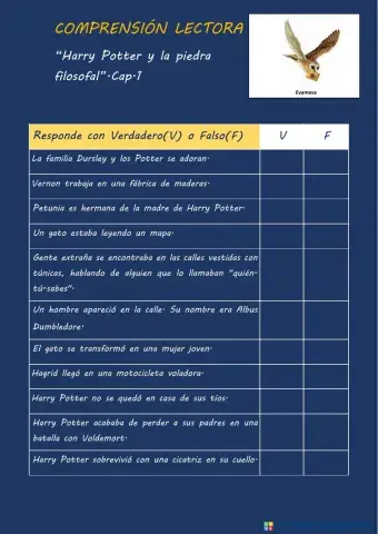 Comprensión lectora Harry Potter