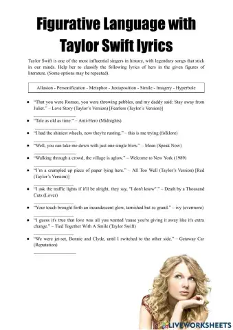 Figurative Language with Taylor Swift lyrics