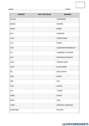 Past participle verbs