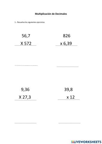 Multiplicacion de decimales