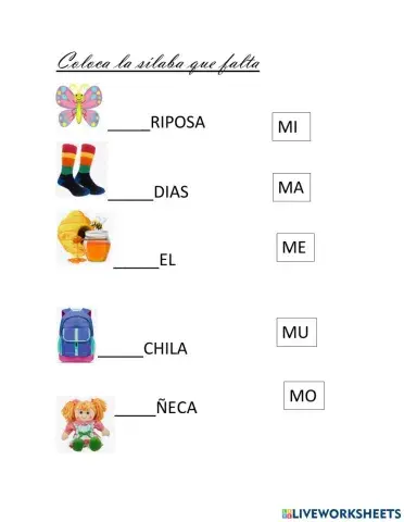 Arrastra la sílaba inicial MA ME MI MO MU