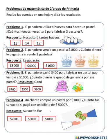 Problemas de matemática de 2 grado primaria