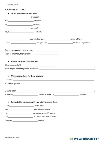 English placement test - 14 and up and adults