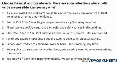 Advice, obligation, necessity