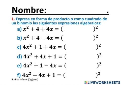Identidades notables (al revés)
