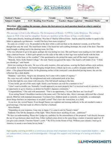 SAT Reading Test Practice