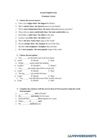 Second English Exam - Grammar lesson