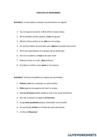 Ejercicios pronombres