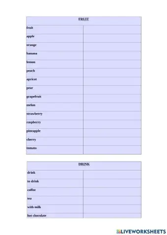 Bere e mangiare - fill in the blanks