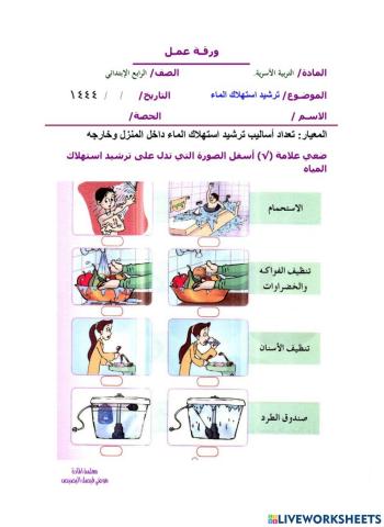 ورقة عمل ترشيد استهلاك الماء