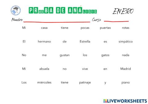 Prueba de análisis gramatical enero.