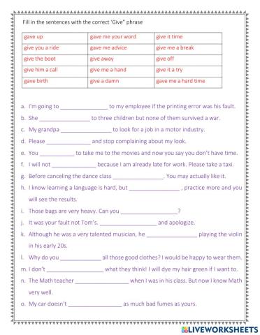 Phrases with GIVE