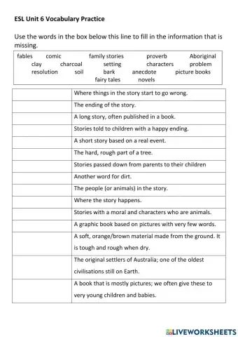 ESL Unit 6 Vocabulary Practice