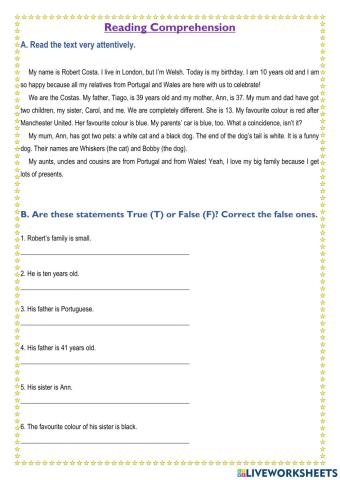 AET A1 & A2 Reading Comprehension Test