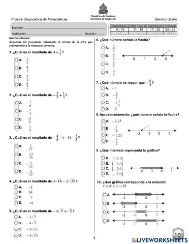 PRUEBA DIAGNÓSTICA DECIMO