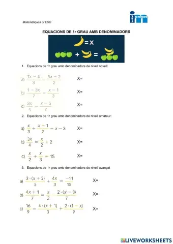 Equacions de 1r grau denominadors