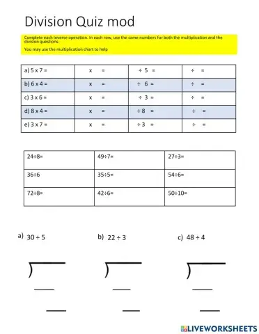 Math quiz division