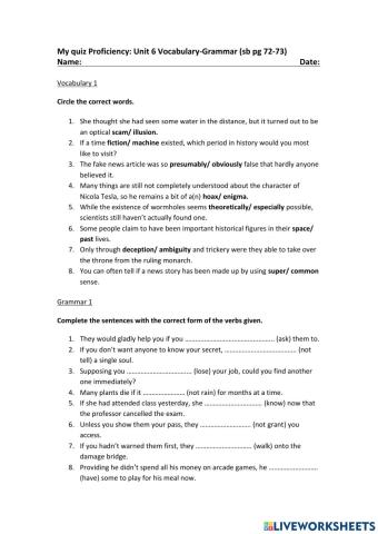 My quiz Proficiency Unit 6 Vocabulary