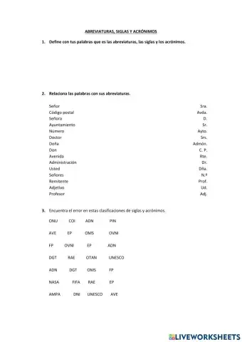 Abreviaturas, siglas y acrónimos.
