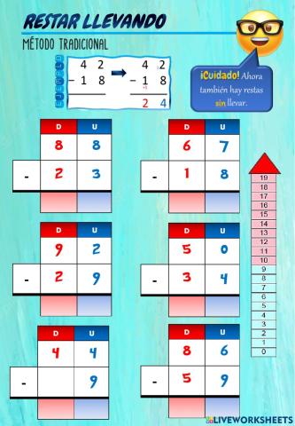 Restas llevando 3 - Método tradicional