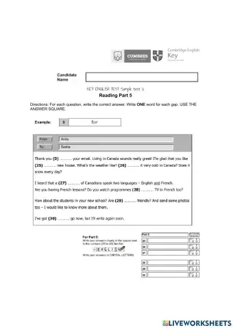 KET Reading and Writing part 5