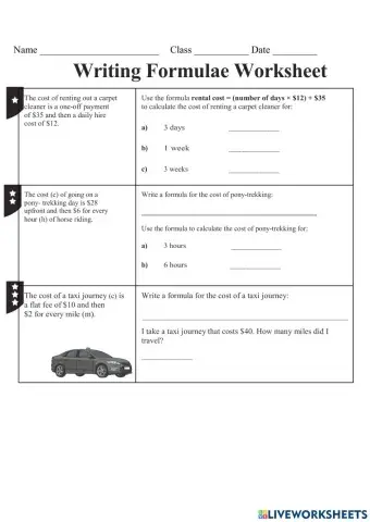 Worksheet: Writing Formulae