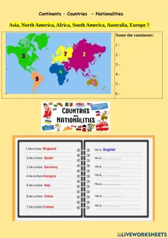 Continents – Countries  - Nationalities