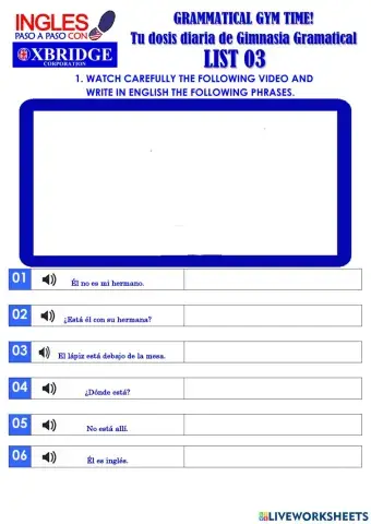 List 03 GRAMMATICAL GYM TIME!-BEGENNER A1