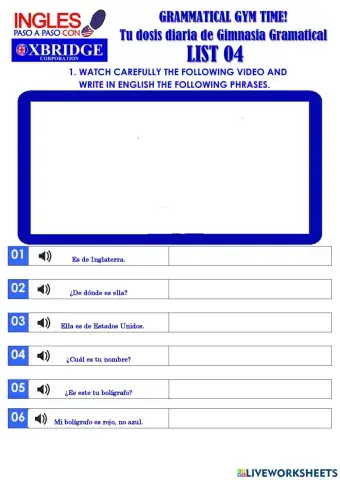 List 04 GRAMMATICAL GYM TIME!-BEGENNER A1