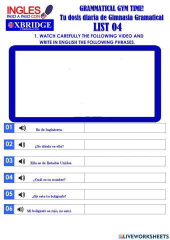 List 04 GRAMMATICAL GYM TIME!-BEGENNER A1