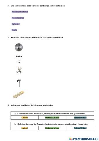 Cuestionario: Tiempo y Clima