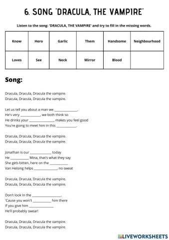 SONG 'Dracula, the vampire'