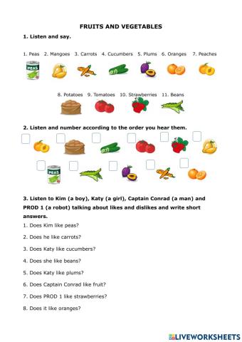 Fruits and vegetables