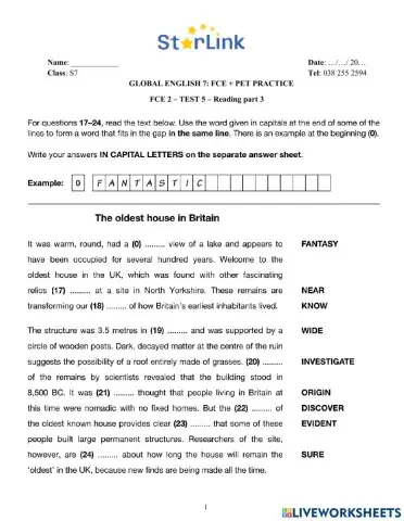 Foreign teacher-S7-Tet Holiday-FCE + PET PRACTICE
