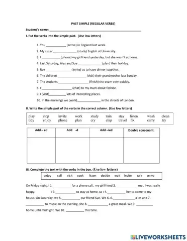 Past simple regular verbs