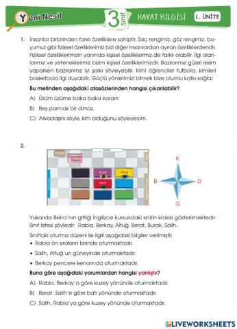Hayat Bilgisi Yeni Nesil Deneme Sınavı-1