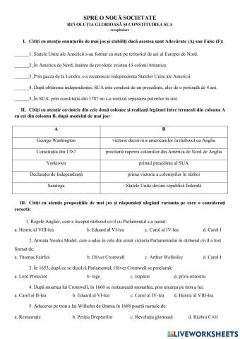 Revolutia Glorioasă-Constituirea SUA