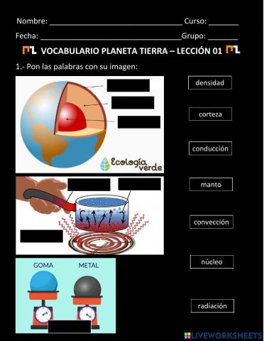 Vocabulario TCI-U1 Planeta Tierra