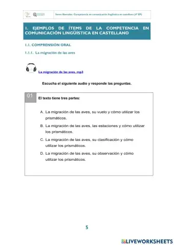 Las aves - Comprensión oral